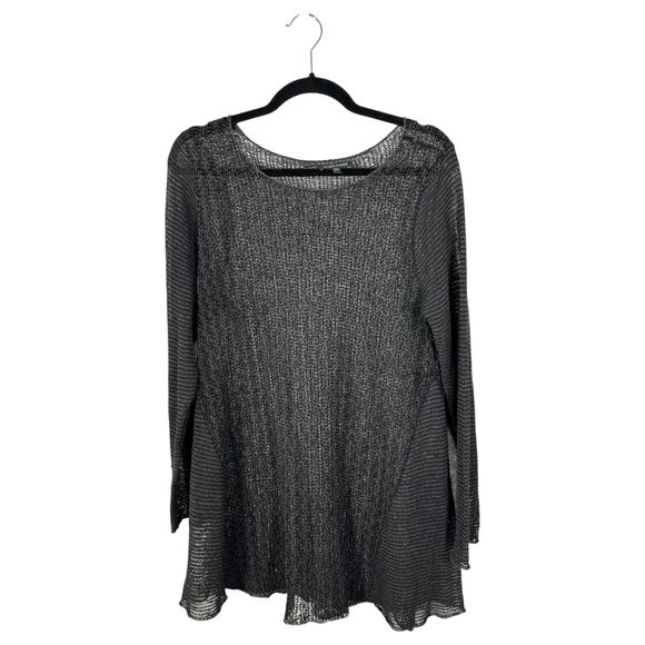 Eileen Fisher Linen Silk Open Weave Sheer Long Sleeve Tunic Blouse Large - READ - Picture 1 of 5